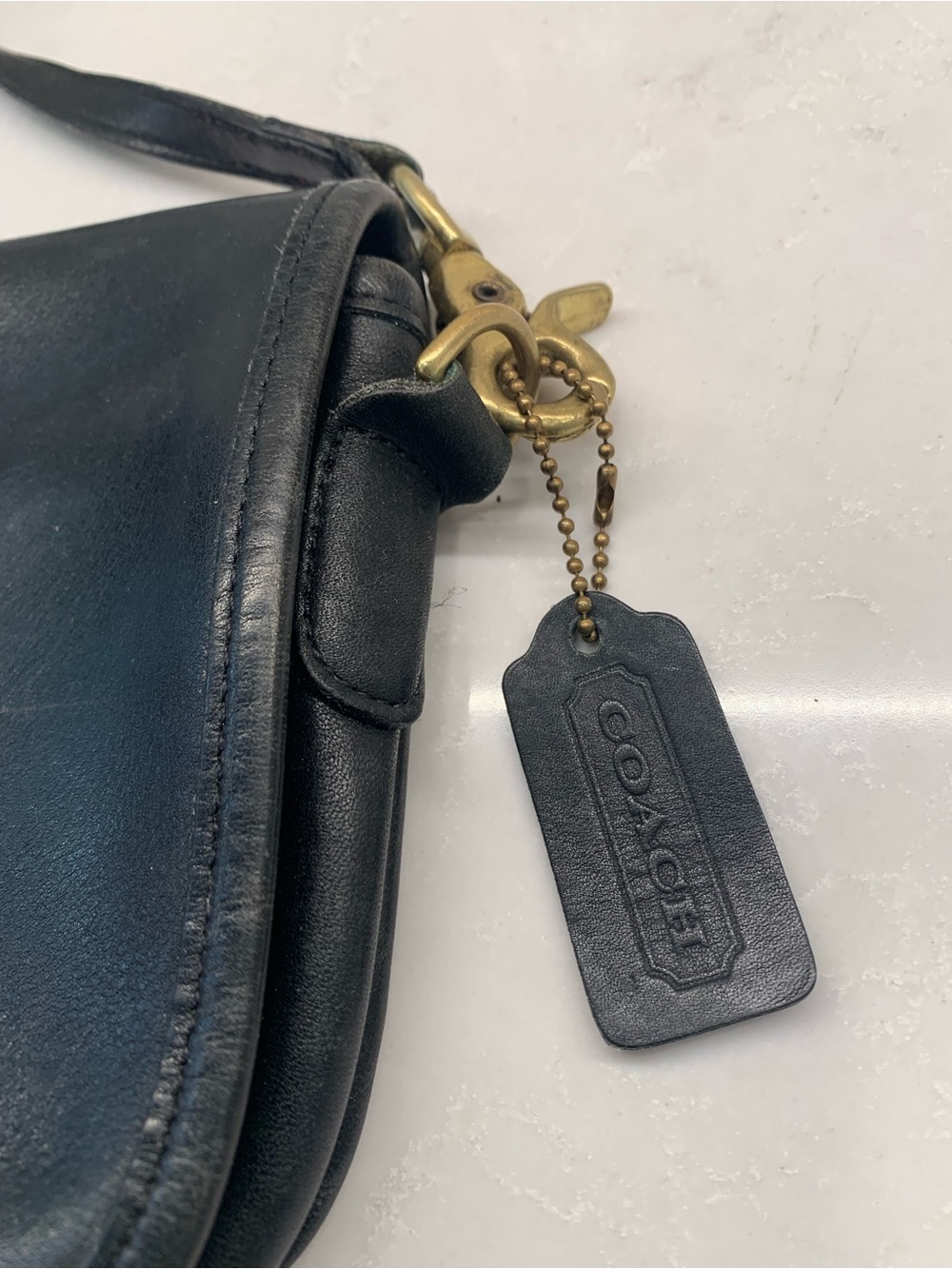 Vintage 80s Coach 9755 Penny Pocket Black Leather Flap Bag - Picture 7 of 9